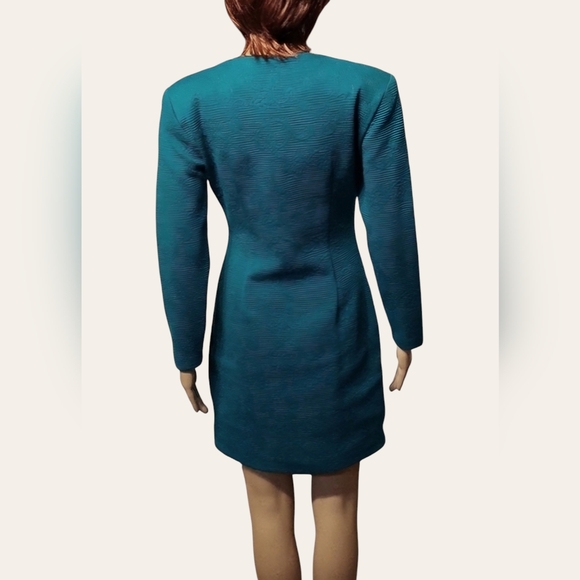Vintage Savannah Fitted Knit Shirt  Dress Fall Office Party / Sz 5 / Teal - Picture 8 of 16